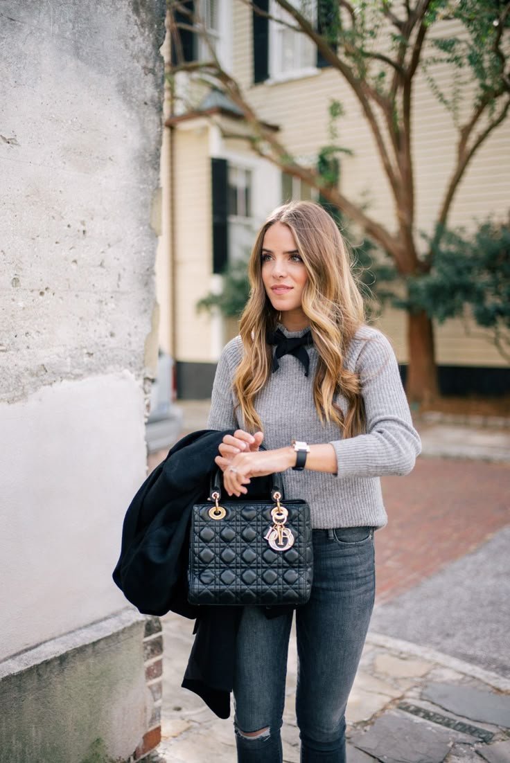 Bow Sweater & Classic Black Coat - Julia Berolzheimer - bow sweater