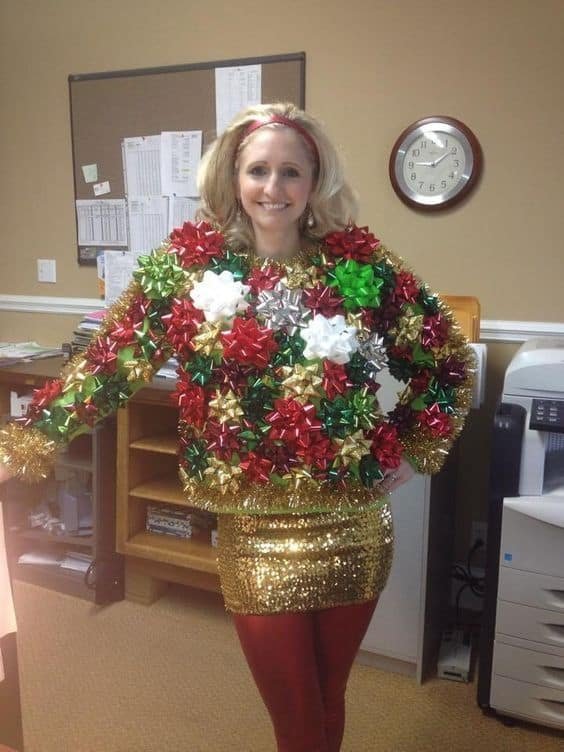 25 DIY Ugly Christmas Sweater Ideas » Lady Decluttered - bow sweater
