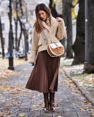 Dark Brown Skirt Outfits (112 ideas & outfits) - brown leather skirt outfit