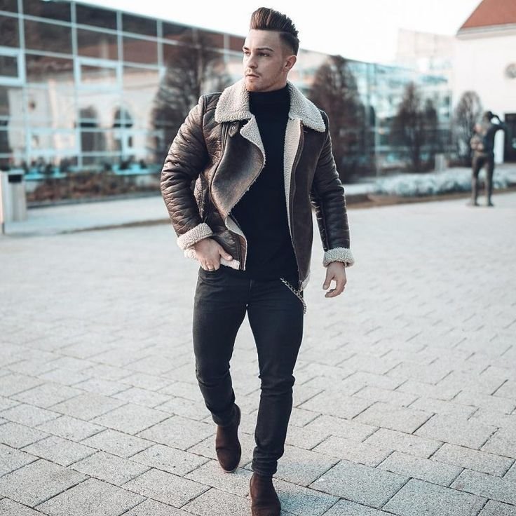 50 Stylish Ways to Wear A Shearling Coat: Fashion Tips for Men [Images] - aviator jacket outfit