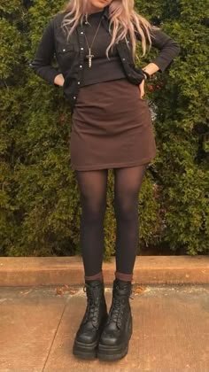 140 Brown skirt ideas | cute outfits, outfits, fall outfits - brown leather skirt outfit