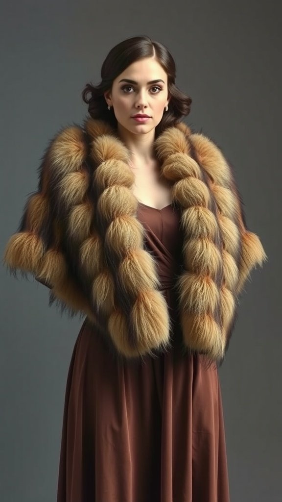 A luxurious faux fur stole draped elegantly on a mannequin.
