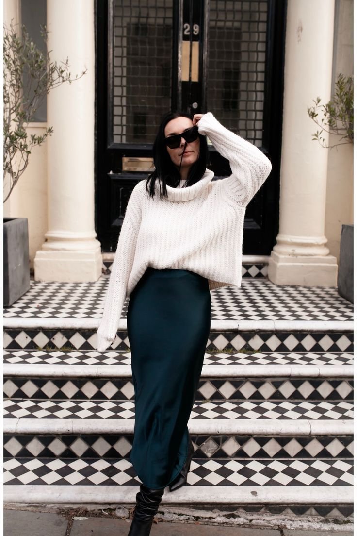 Silk Dress Outfit Ideas for Winter || Simple Silk Wear Outfit for Women - satin skirt outfit winter