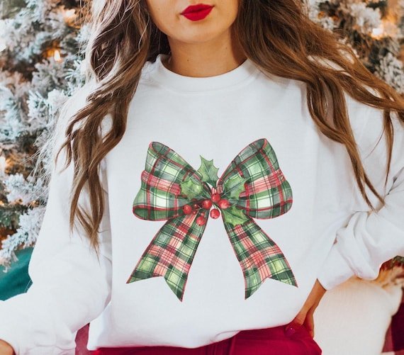 Plaid Bow Ugly Sweater, Christmas Coquette Bow Sweatshirt for Her, Vintage  Style Festive Tee, Girly Crewneck Shirt, Holiday Sweater Gifts - Etsy - bow sweater