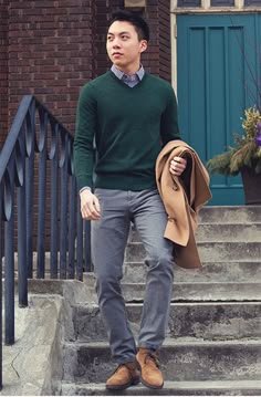 27 Best olive sweater ideas | mens outfits, men casual, mens fashion - dark green sweater outfit