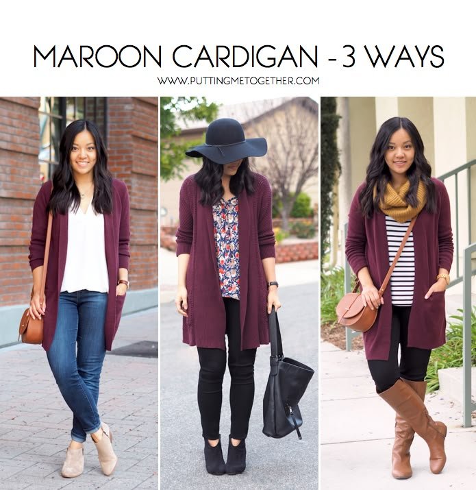 3 Ways to Wear a Maroon Cardigan 3 Ways to Wear a Maroon Cardigan - cardigan outfit ideas