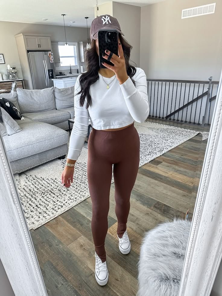 Comfy Spring Transition Outfit - brown leggings outfit casual