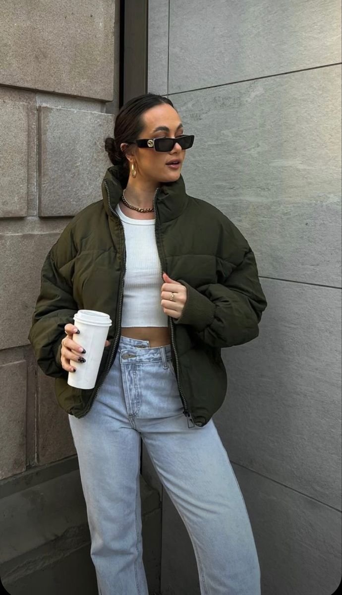 puffer jacket outfit - cropped puffer jacket outfit