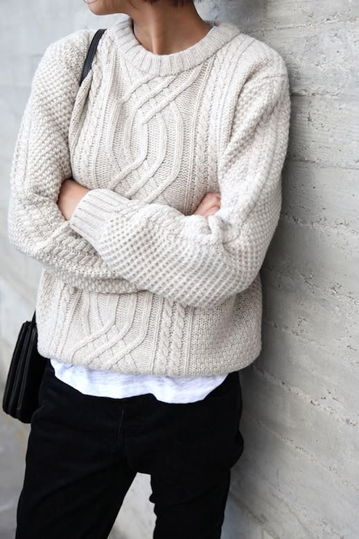 How To Layer A Cozy Cable Knit Sweater (Le Fashion) How To Layer A Cozy Cable Knit Sweater (Le Fashion) - cream sweater outfits