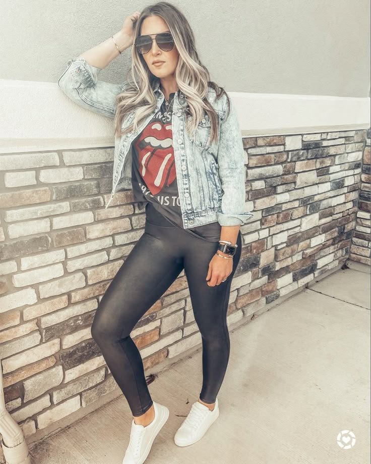 Band tee Outfit | Faux leather leggings outfit - faux leather leggings outfit
