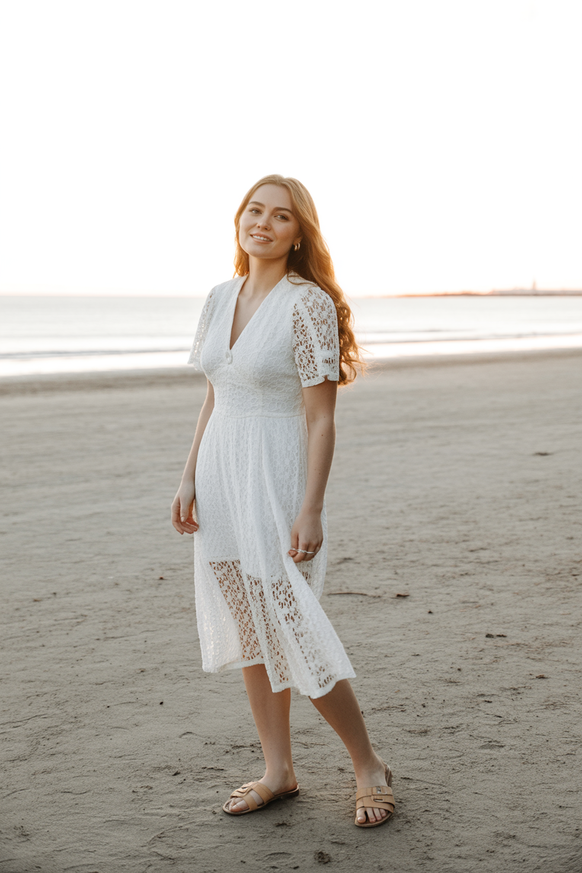 Bohemian Lace Dress with Simple Sandals