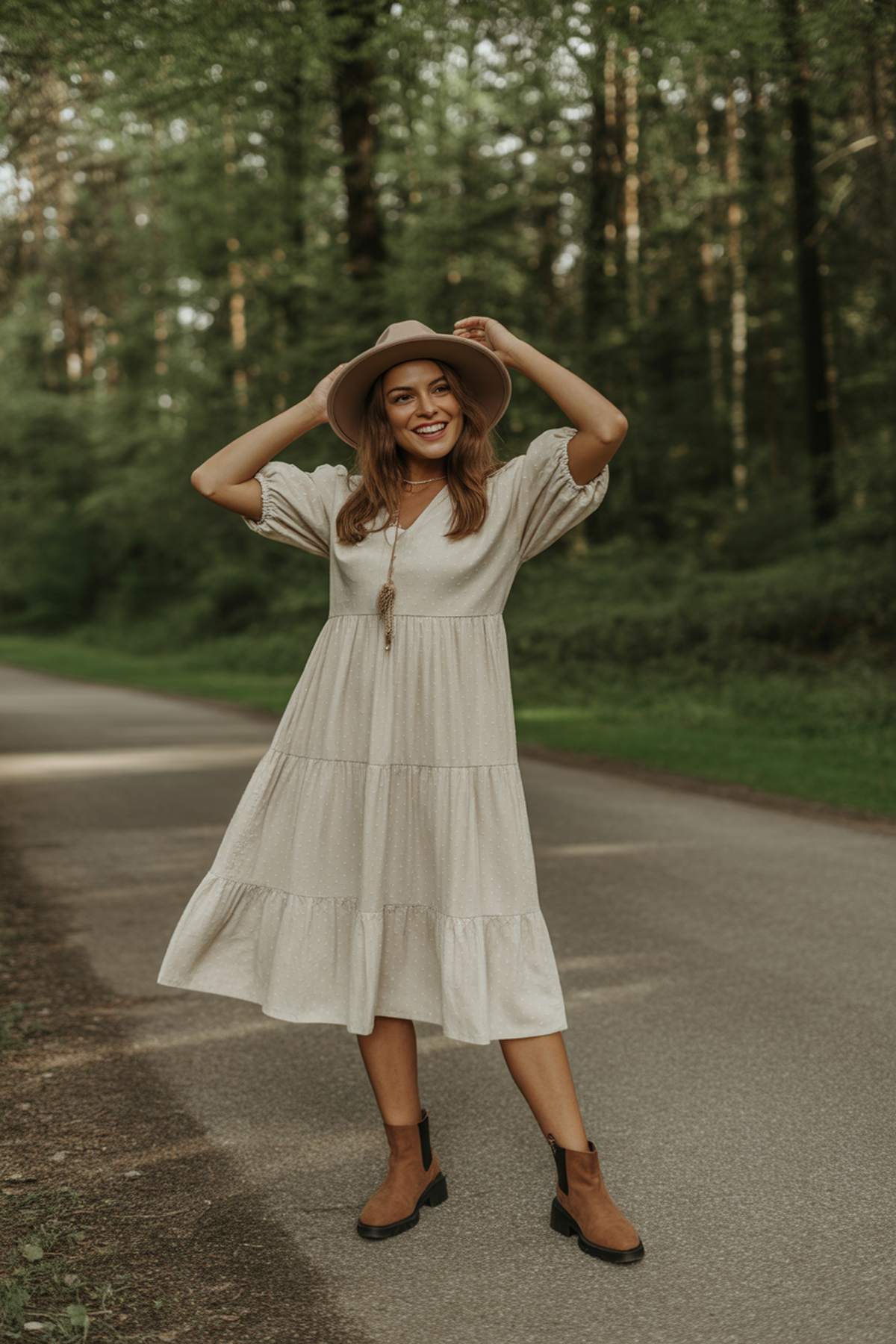 Tiered Ruffle Dress with Ankle Boots
