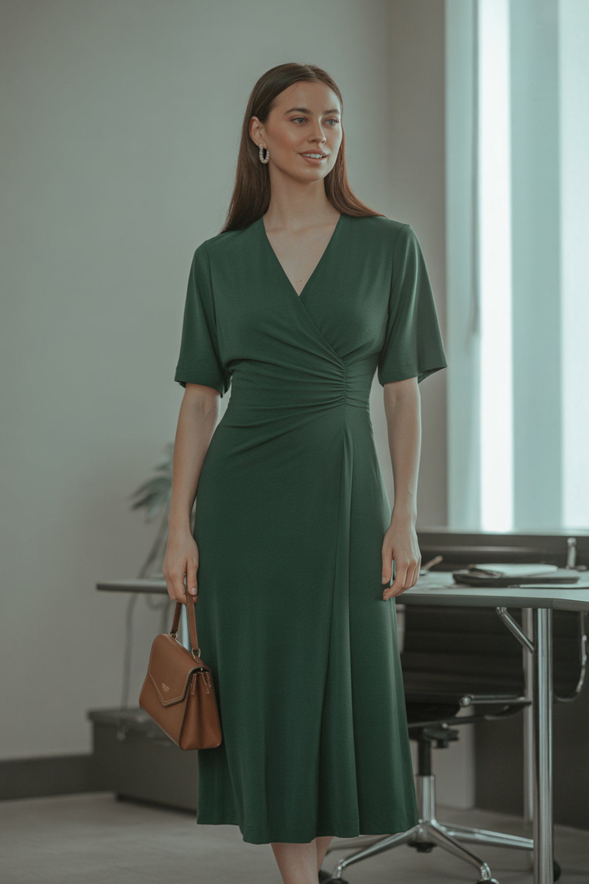 Elegant Wrap Dress with Subtle Accessories