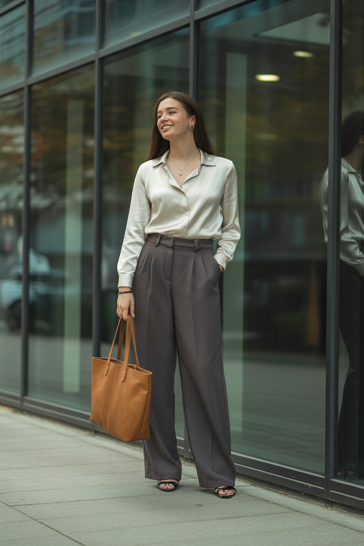 High-Waisted Trousers with a Tucked-In Blouse