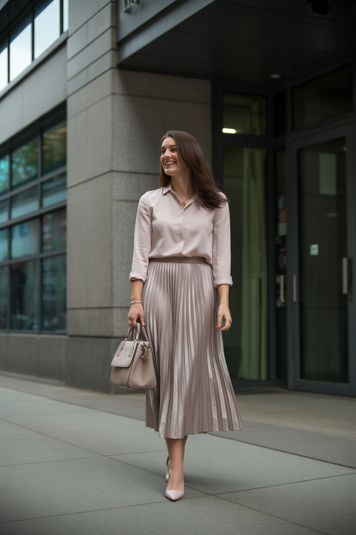 Soft Blouse with Pleated Midi Skirt for Feminine Flair