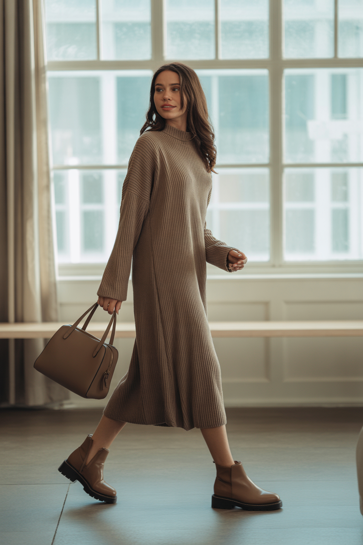 Soft Knit Dress with Ankle Boots for Casual Elegance
