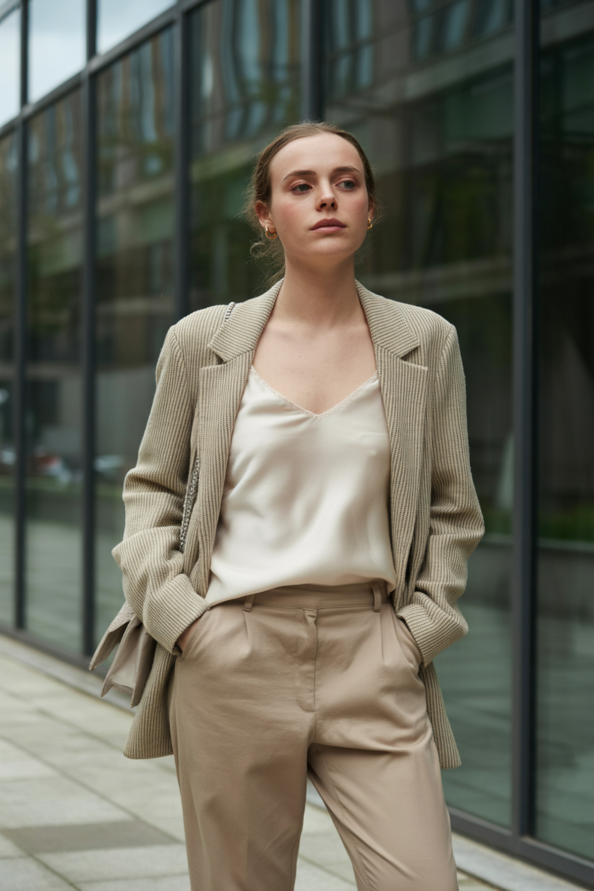 Sophisticated Knit Blazer Over a Silk Camisole