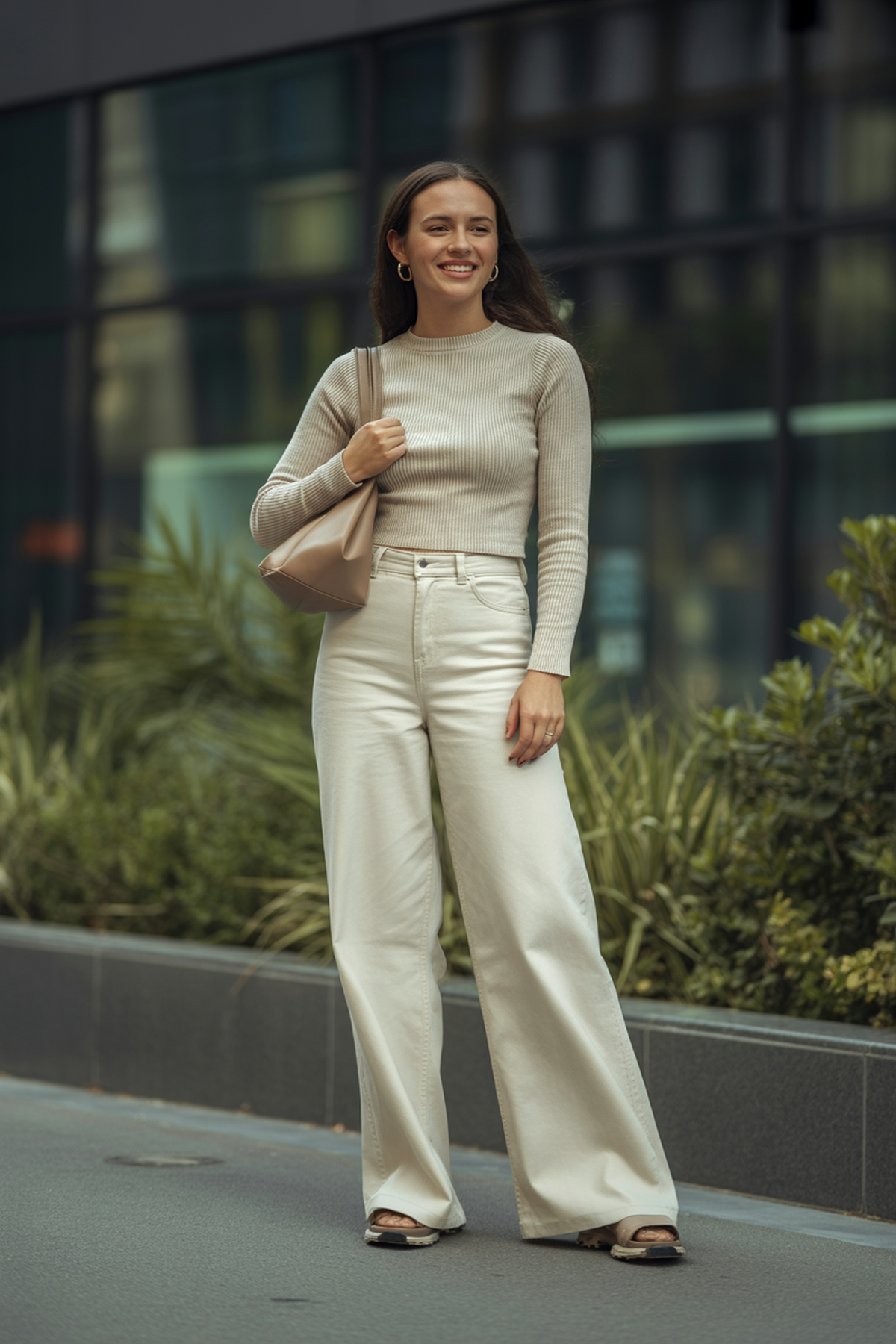 Wide-Leg Pants with a Fitted Knit Sweater