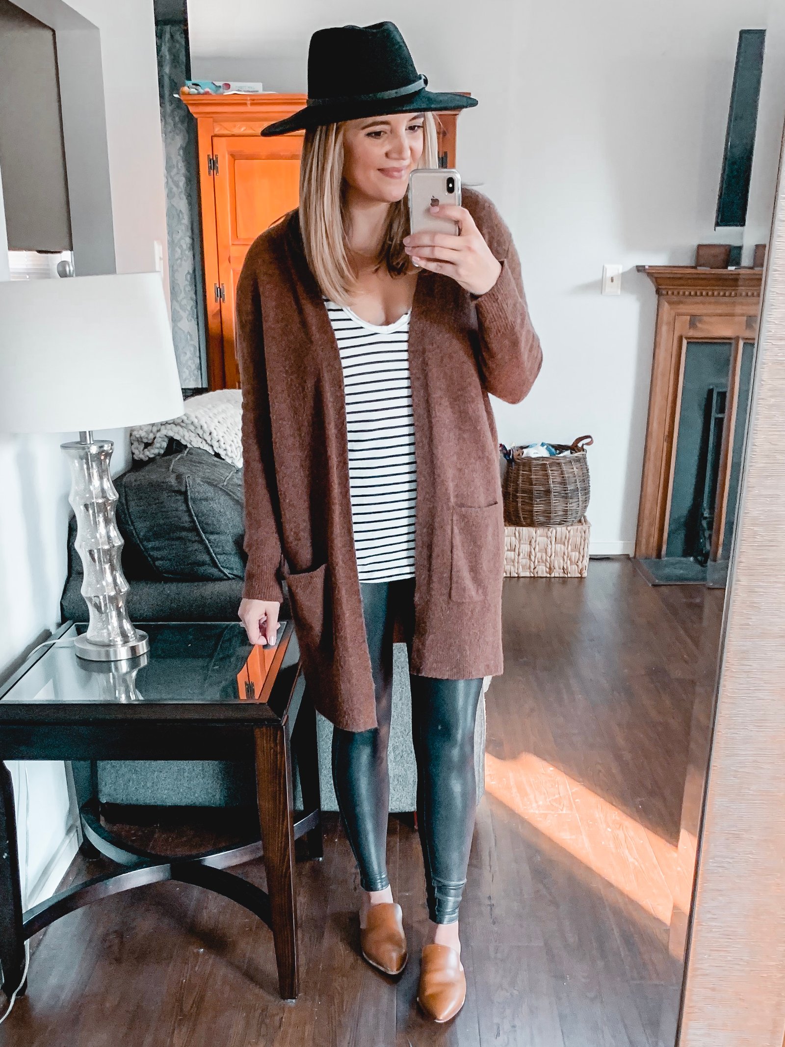 Over 20 Spanx Leather Leggings Outfits - By Lauren M - brown leggings outfit