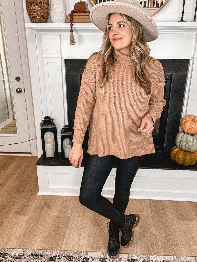 Oversized Sweater Outfits - By Lauren M - brown leggings outfit