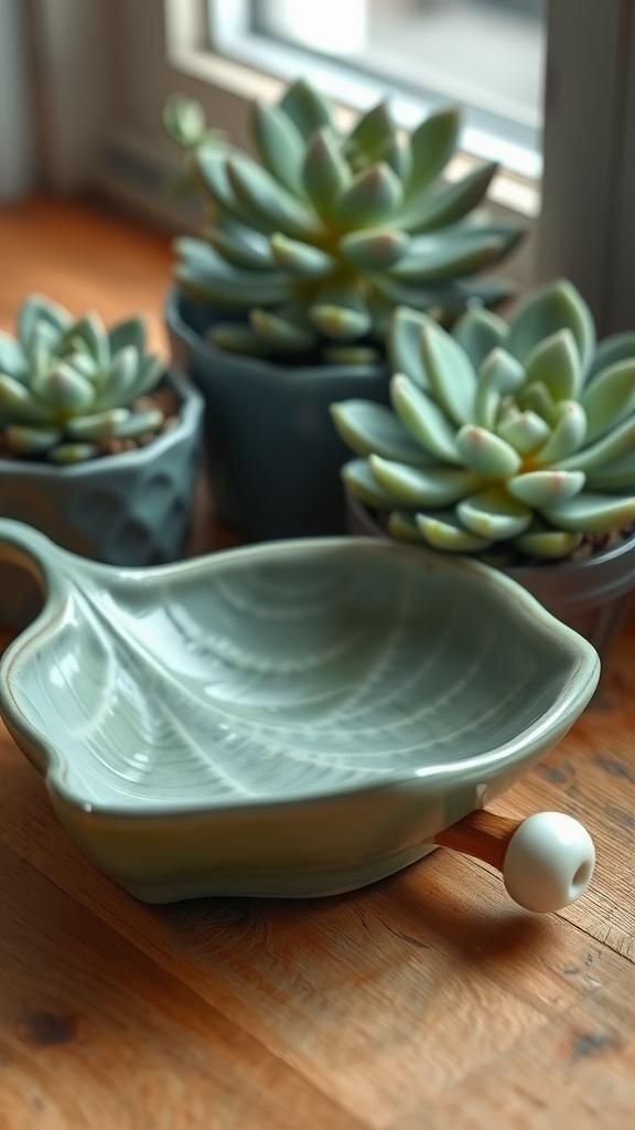 Botanical Leaf Vein Dish In Dewy Greens
