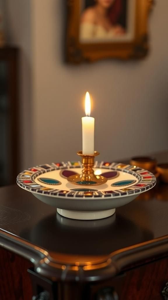 Mosaic Border Dish With Jewel-Tone Tesserae