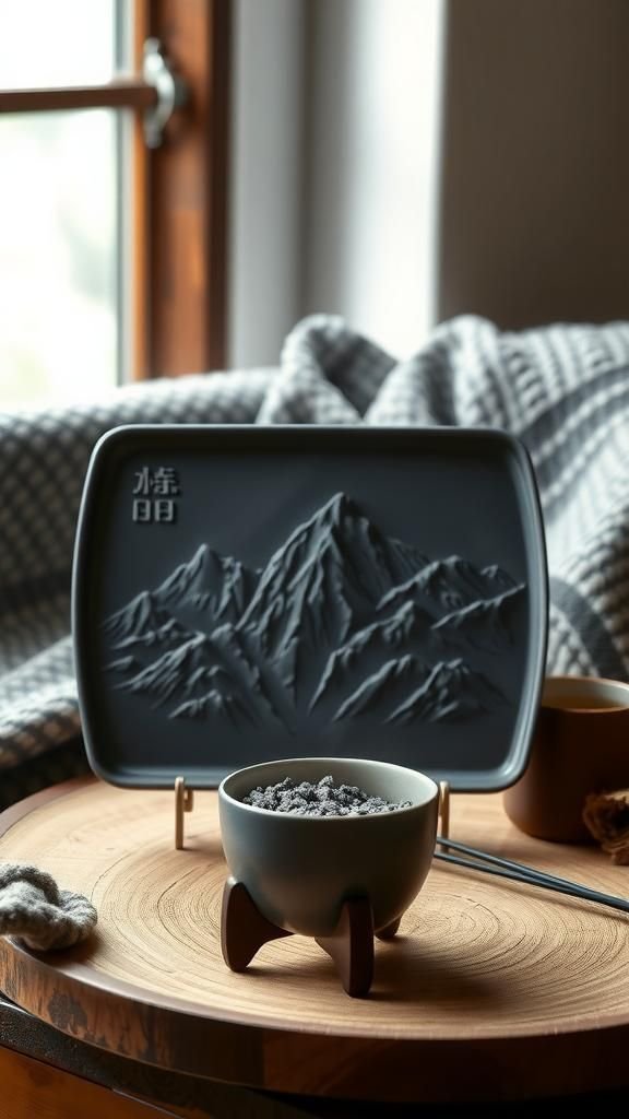 Mountain Range Landscape Tray In Misty Tones
