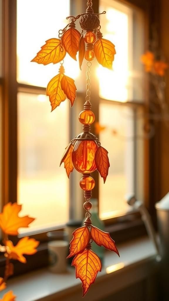 Autumn Leaf Glow With Warm Amber Beads