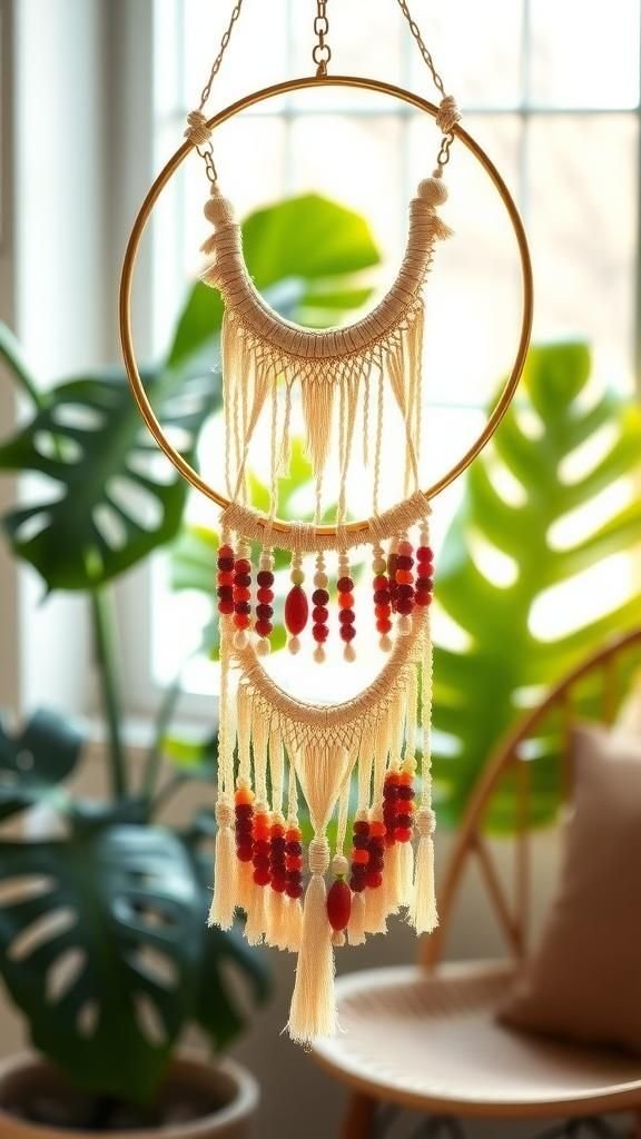 Boho Macramé Hoop With Beaded Fringe
