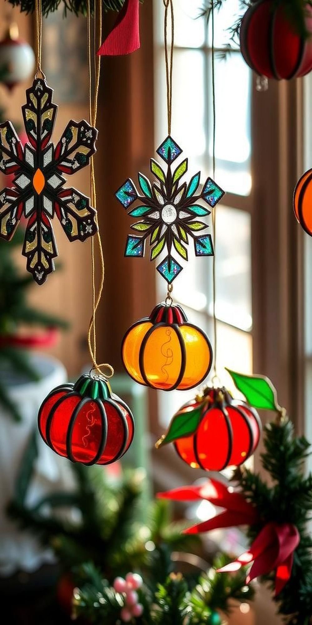 Seasonal Themed Stained Glass Ornaments for Holidays