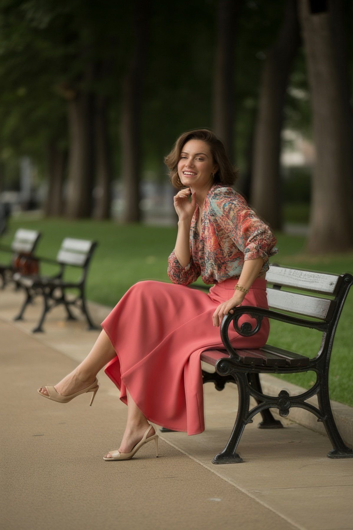 Bold Printed Blouse with Coordinated Skirt