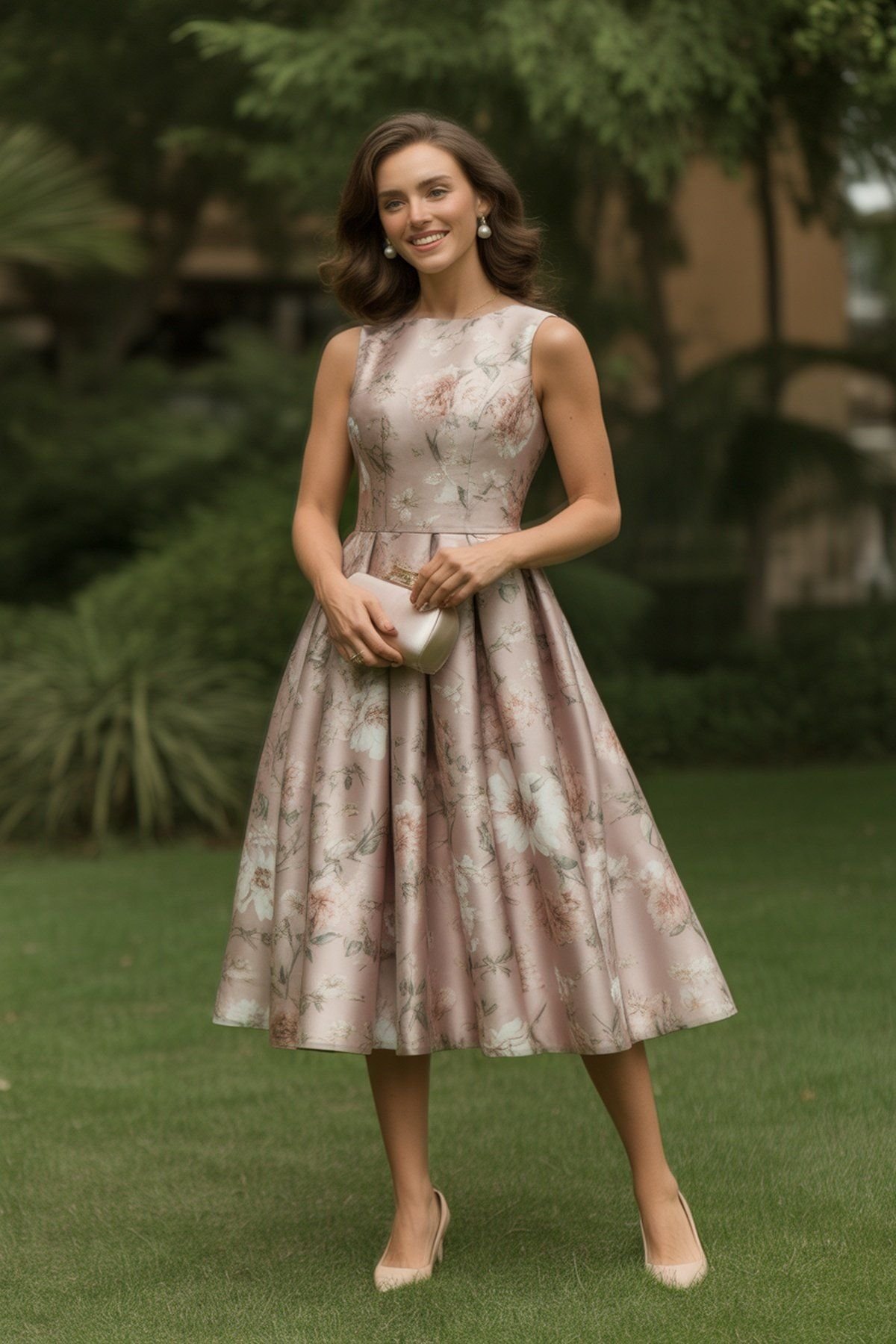 Floral Midi Dress with Delicate Accessories