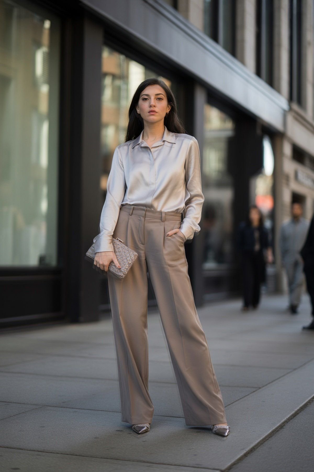 Tailored Wide-Leg Pants with Elegant Blouse