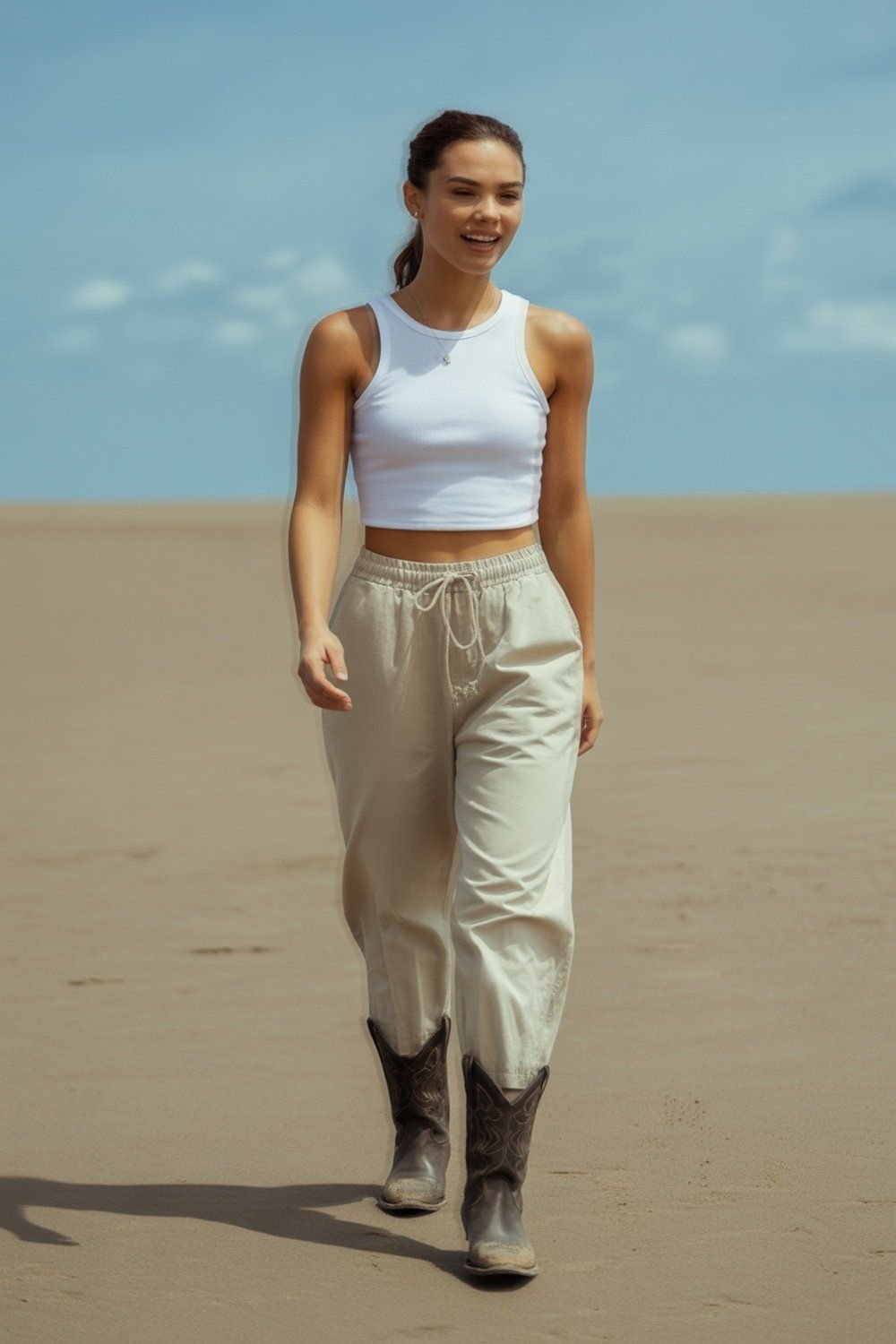 Cotton Crop Tank with Drawstring Pants and Boots