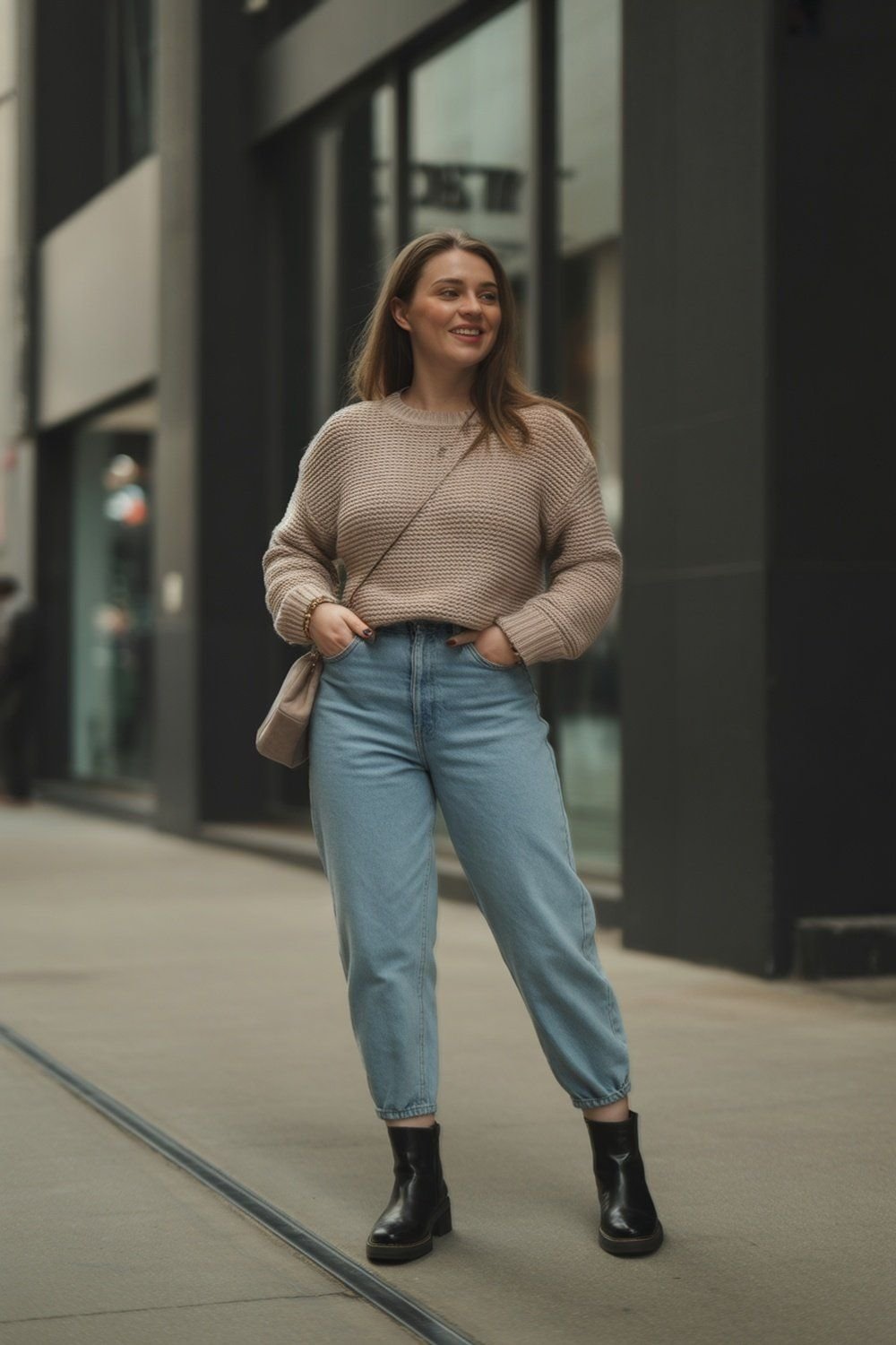 Chunky Knit Sweater With High-Waisted Jeans