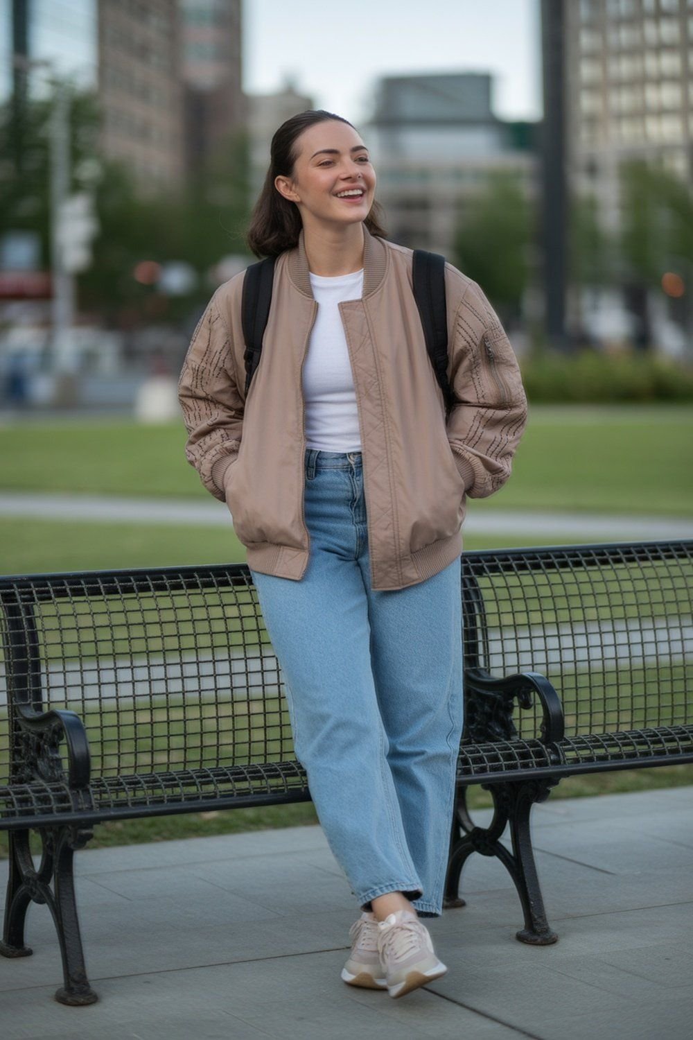 Soft Knit Bomber Jacket Over Casual Layers