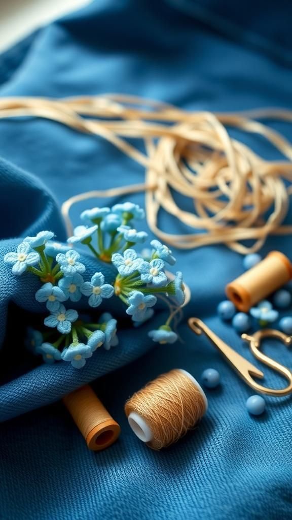 Tiny Forget-Me-Not Cluster Sprinkled On Denim