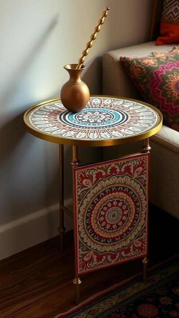 Boho Side Table With Mandala Patterns