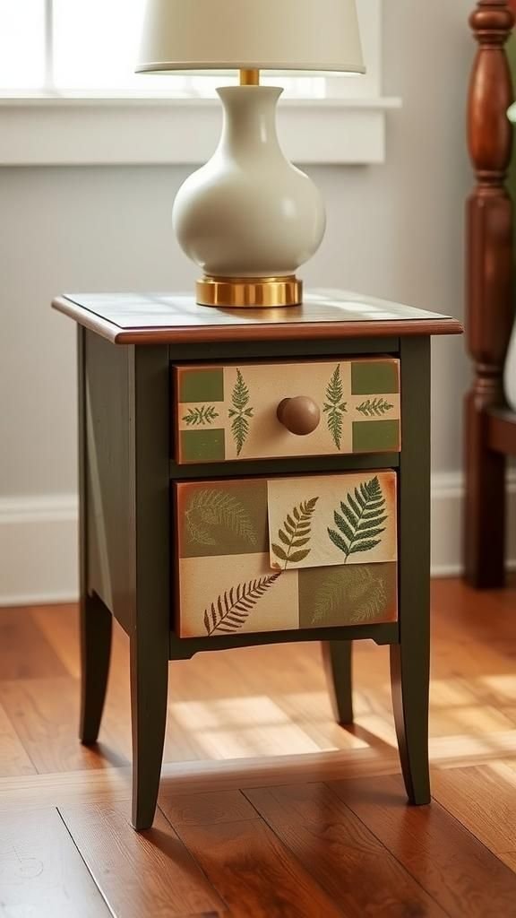 Botanical Nightstand With Layered Napkins