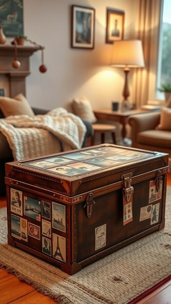 Cottage Trunk With Postcard Collage