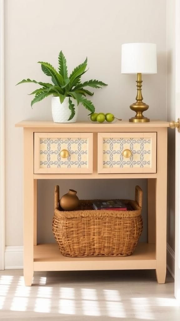Entry Console Drawers With Tile-Inspired Patterns