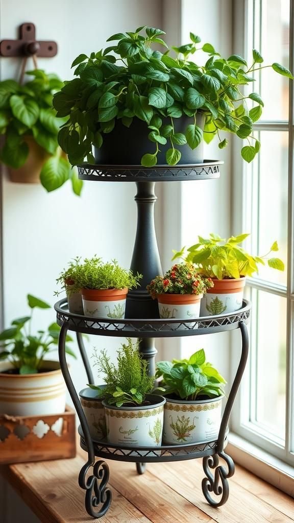 Garden Plant Stand With Herb Illustrations