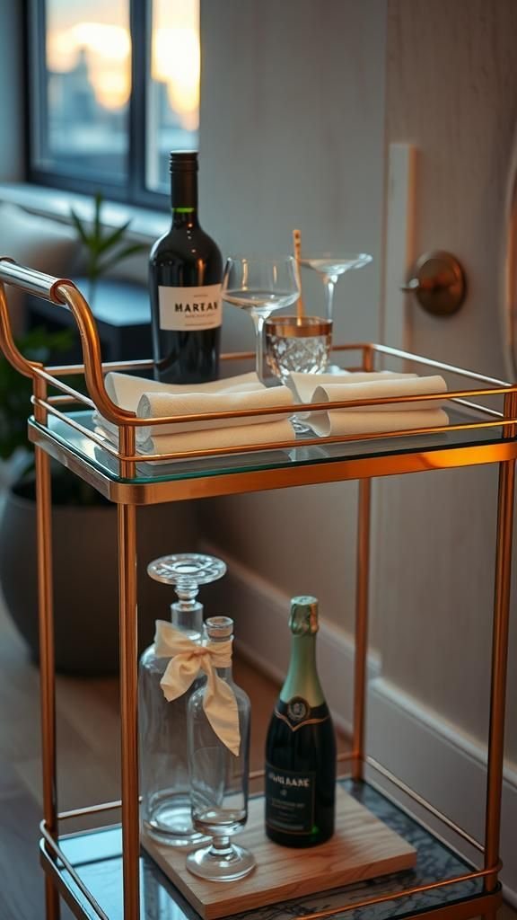 Glam Bar Cart Shelves With Foil Highlights