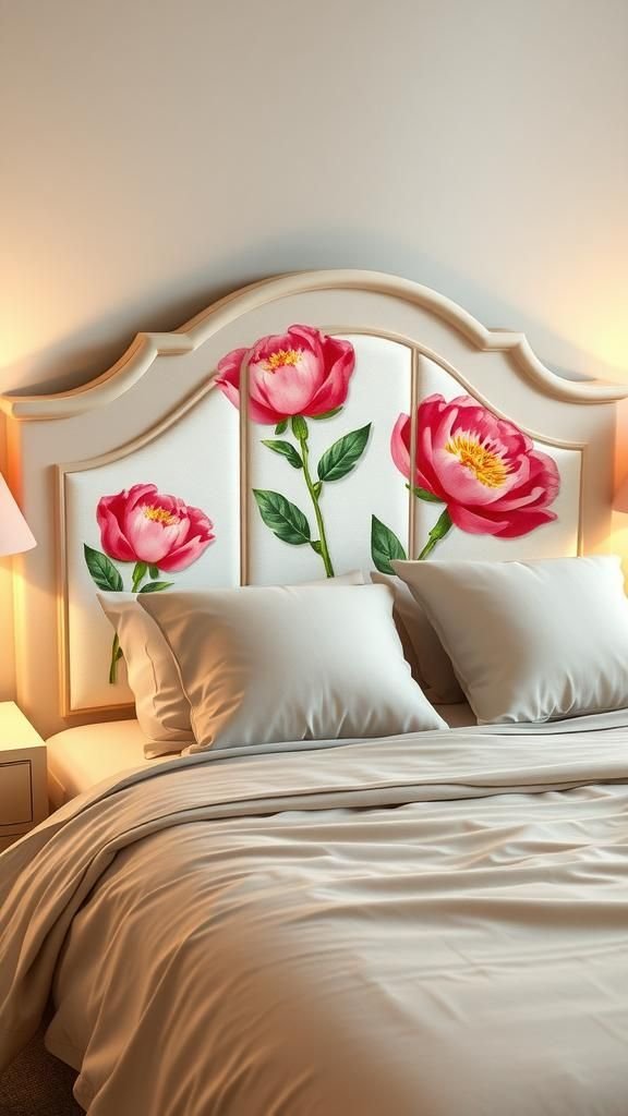 Romantic Headboard With Watercolor Peonies