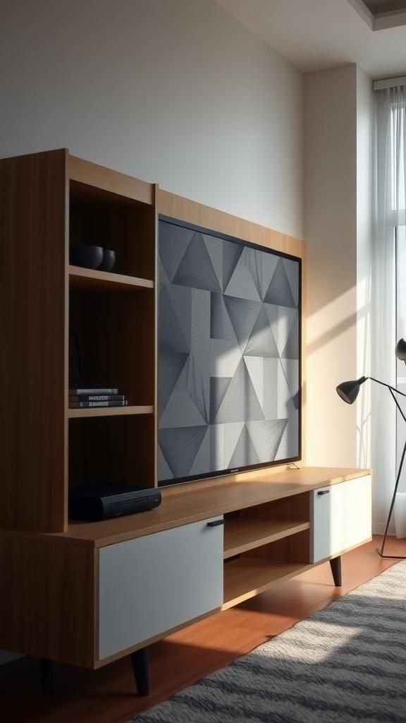 TV Stand Back Panel With Geometric Grid