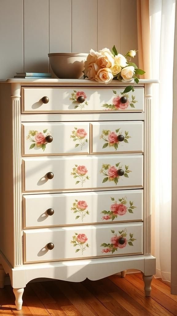 Vintage Floral Dresser Drawer Fronts
