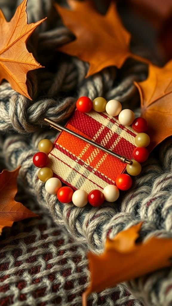 Autumn Spice Plaid Inspired Beadwork Pin