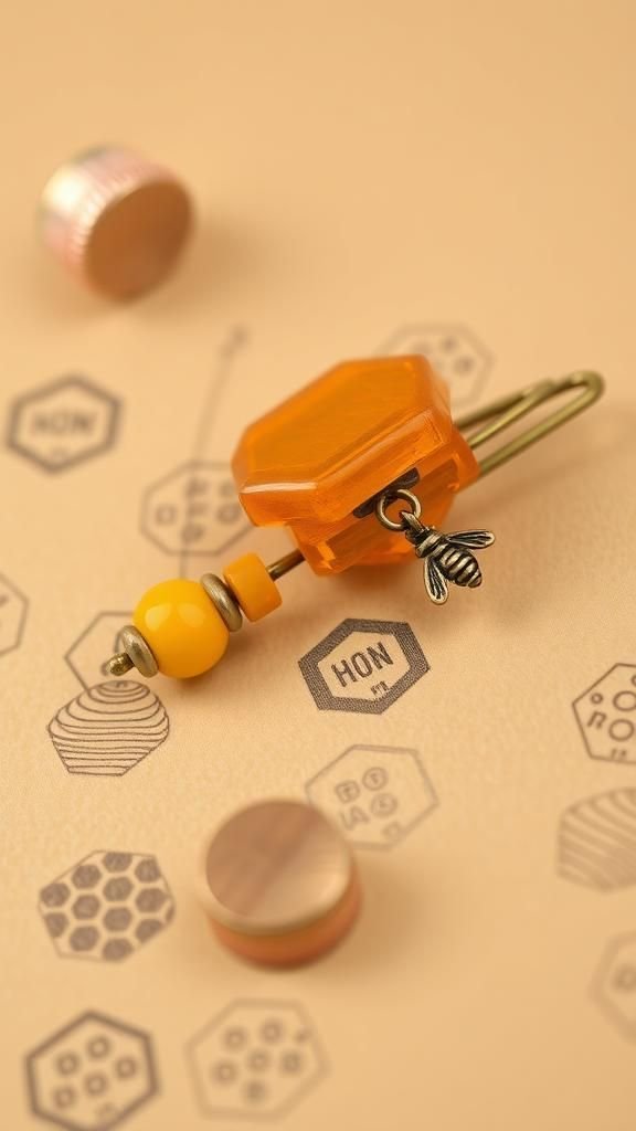 Bee And Honeycomb Amber Glow Brooch
