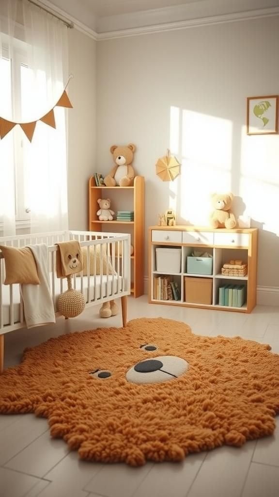 Bear Silhouette Pompom Rug For Nursery Floors