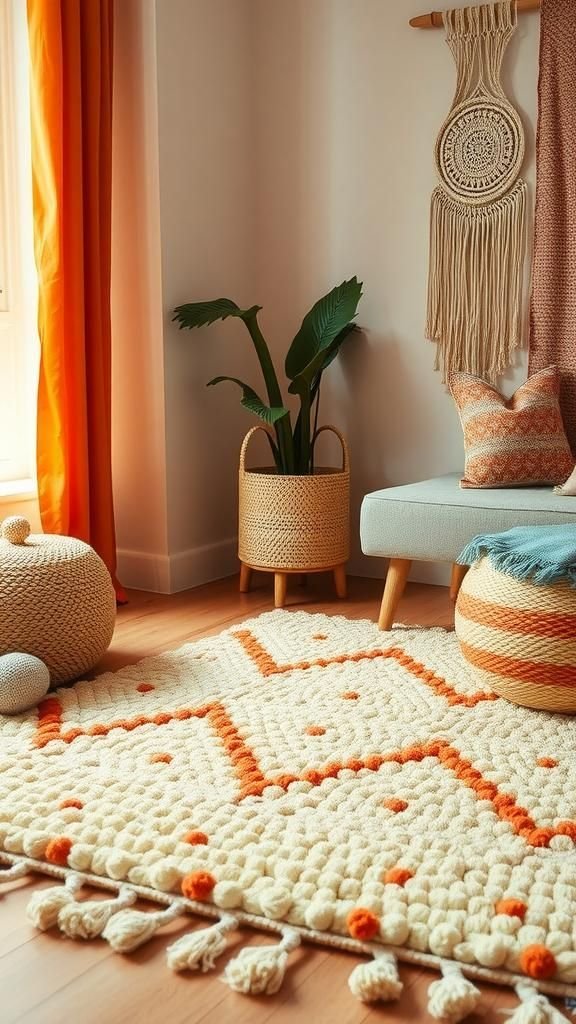 Boho Shag Pompom Rug With Tassel Edges